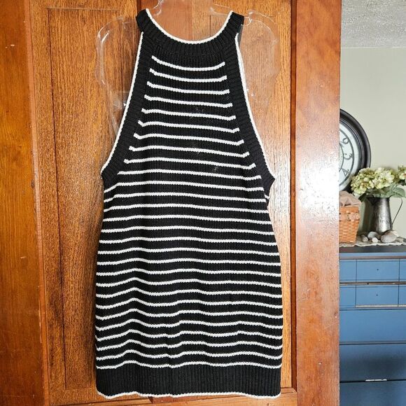 Calvin Klein Sleeveless Black White Nautical Stripe Sweater Womens XL Knitwear - Picture 2 of 8